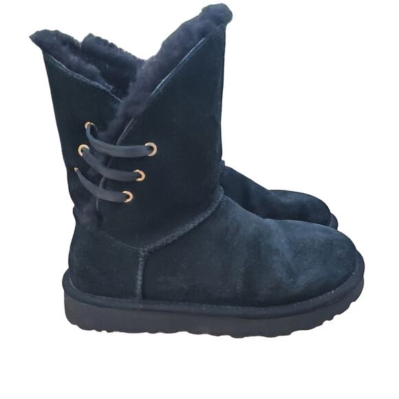 UGG Constantine Genuine Lamb Shearling Black Lace Up Boots Women's Size 6 US - Picture 2 of 16